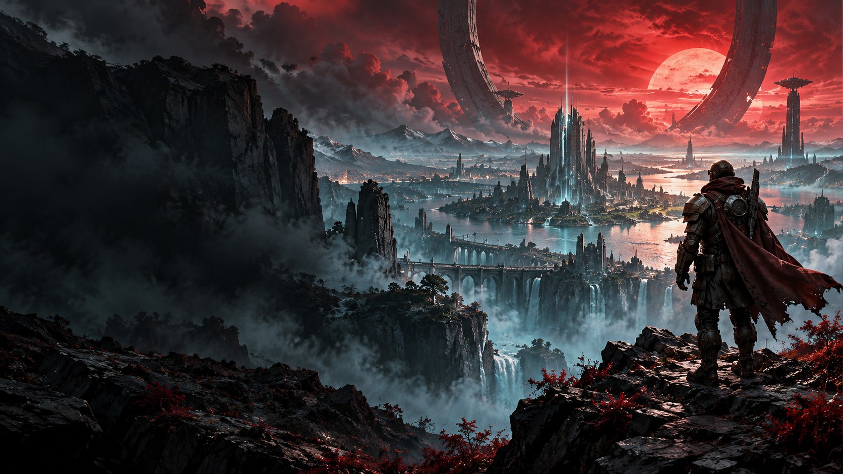 An explorer overlooking an original science-fiction city